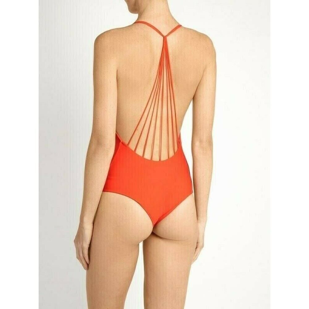 $228 MIKOH Swimwear Ipanema V Neck One Piece Monokini Strappy Back NEW Neon L